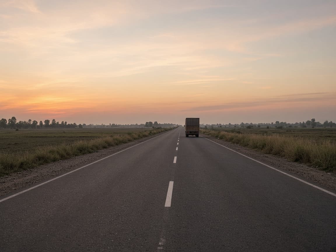 An open highway at sunset
